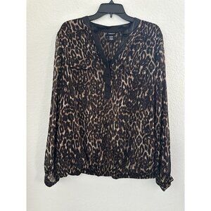 TORRID Women's Top Sz. 2 Lightweight Chiffon‎ Leopard Contrast Trim L/S Sheer